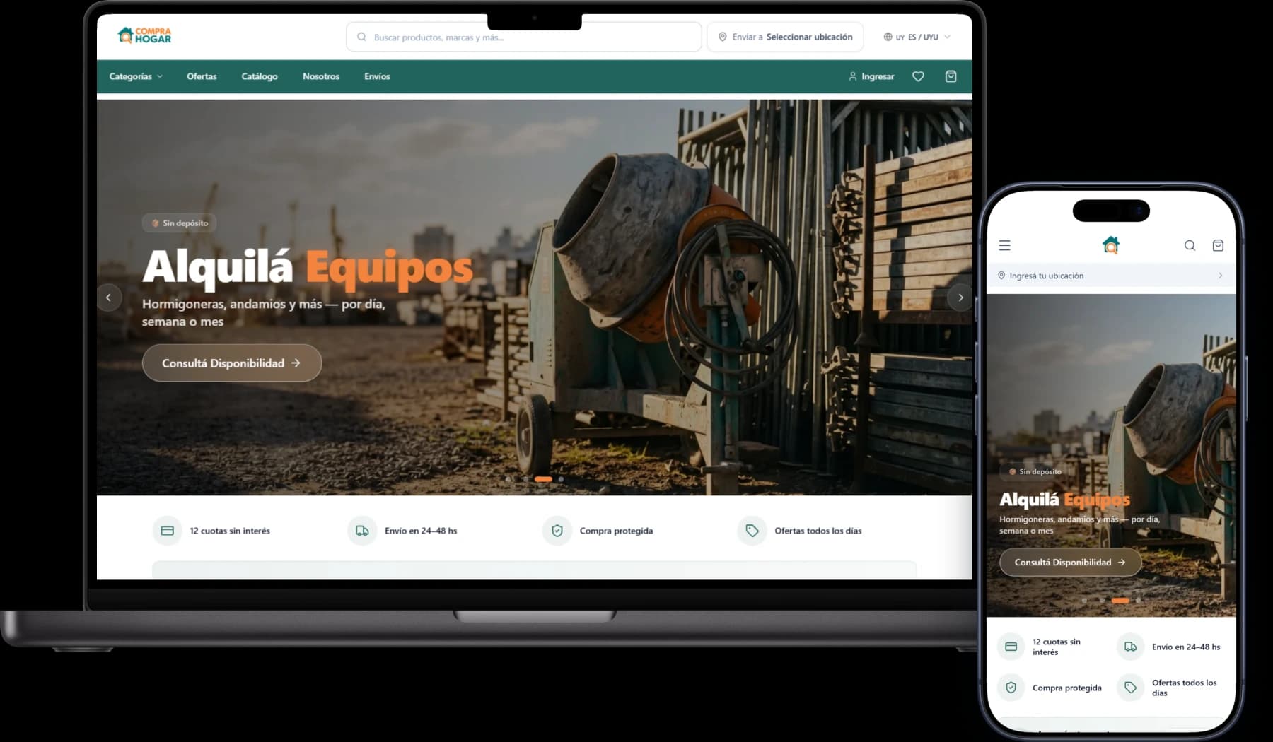 Compra Hogar on a MacBook and an iPhone